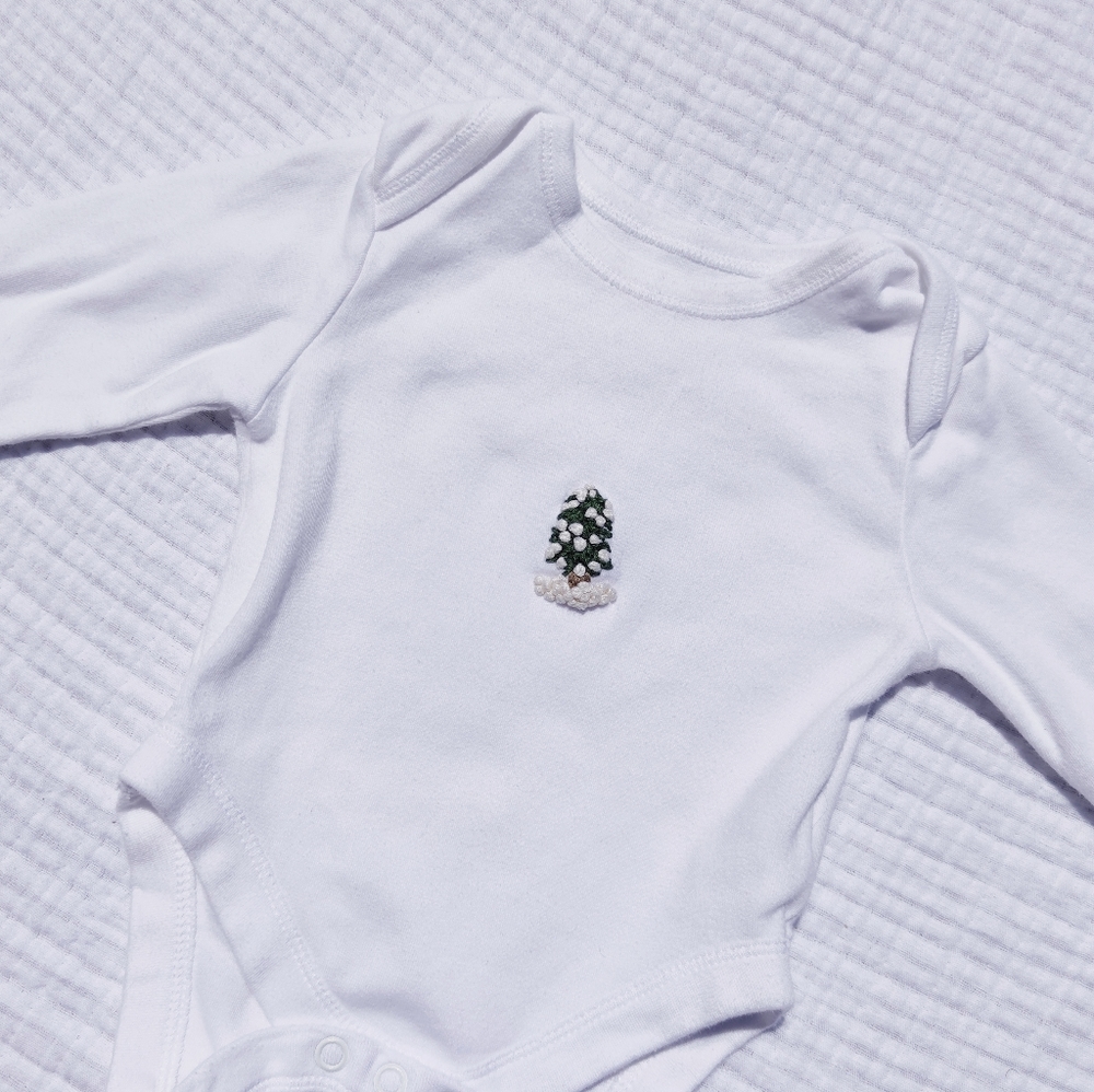 COTTON Snowy Tree Hand-Embroidered Onesie